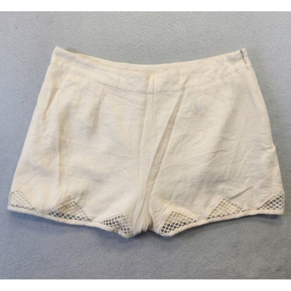 Kimchi Blue Cream Lattice Cutout Scallop Hem High Waist Shorts Womens Small Boho